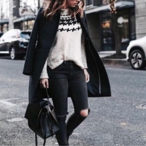 J. Crew Wool Black Long Coat Jacket Topcoat Collar